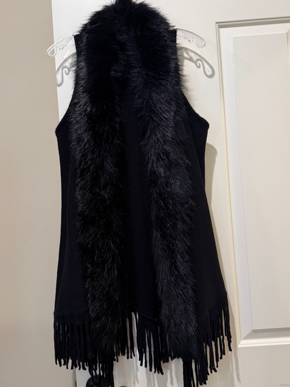 Black Fur-lined Vest with Tassels